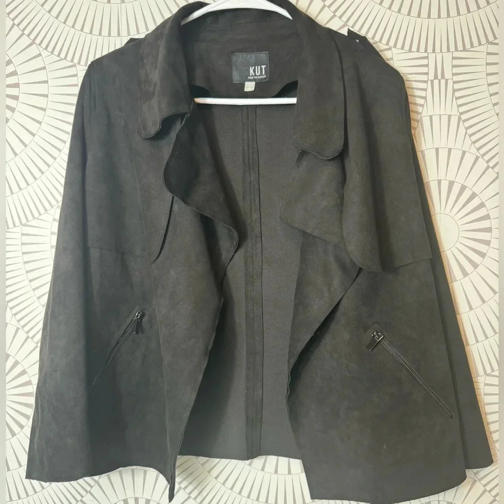 Kut from the Kloth Women’s Black Faux Suede Open Waterfall Blazer Jacket Size XL